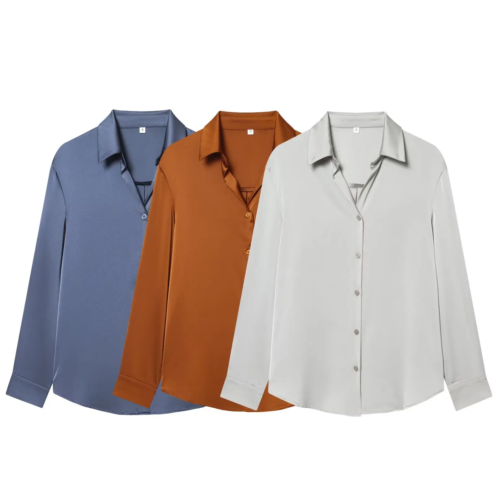 

2026 New Women Fashion Satin Shirt Lapel Neck Long Sleeves Elegant Senior Shirts And Blouses Tops Female Chic Casual Shirts