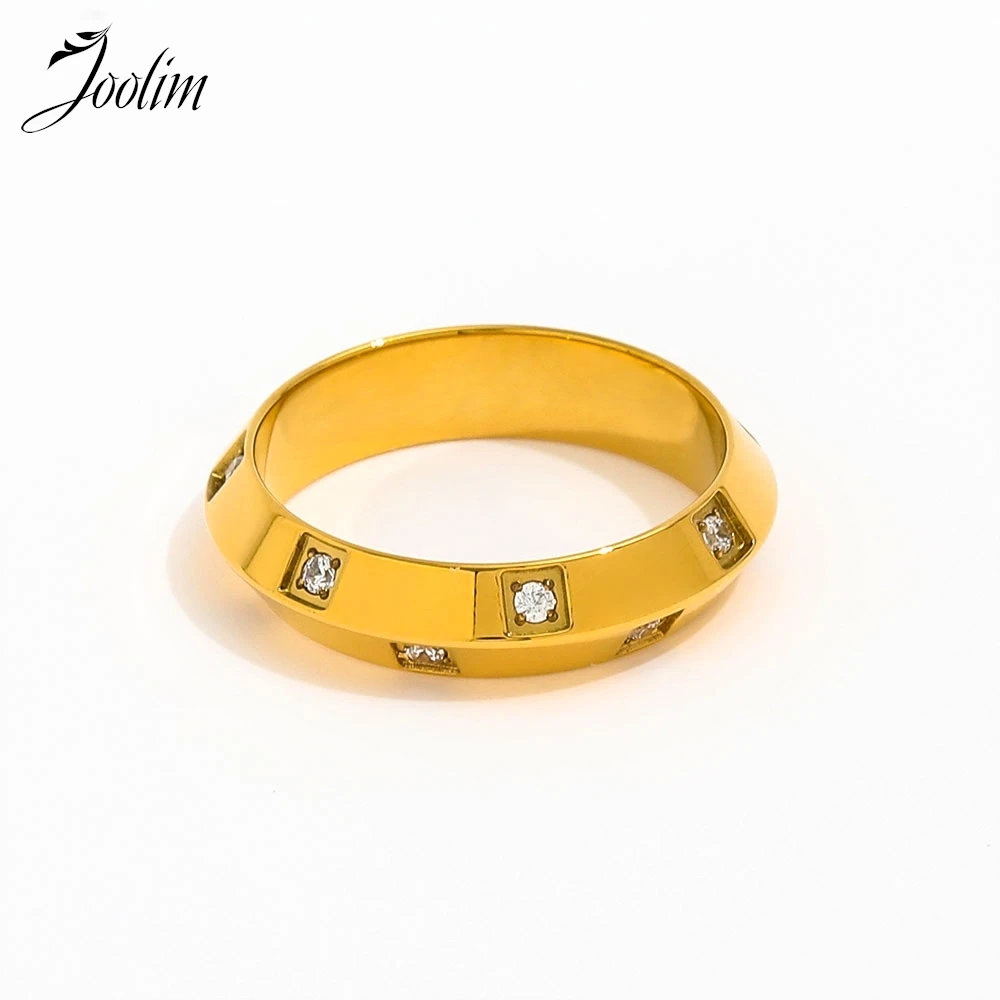 

Joolim Jewelry Wholesale High End PVD Waterproof&Tarnish Free Fashion Flying Saucer Zirconia Band Stainless Steel Ring For Women