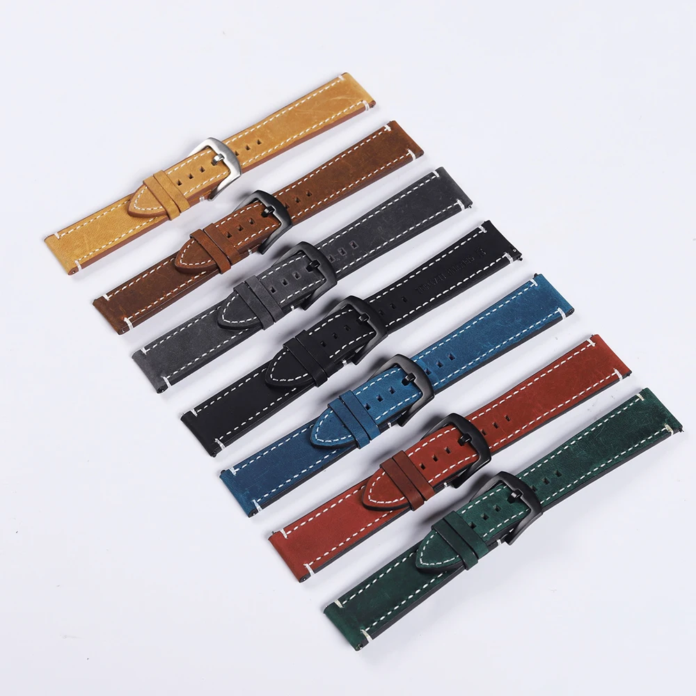 Leather Watch Band Straps Quick Release Wristband 18mm 20mm 22mm 24mm Vintage Calfskin Watch Strap For Amazfit GTS 2 Mini