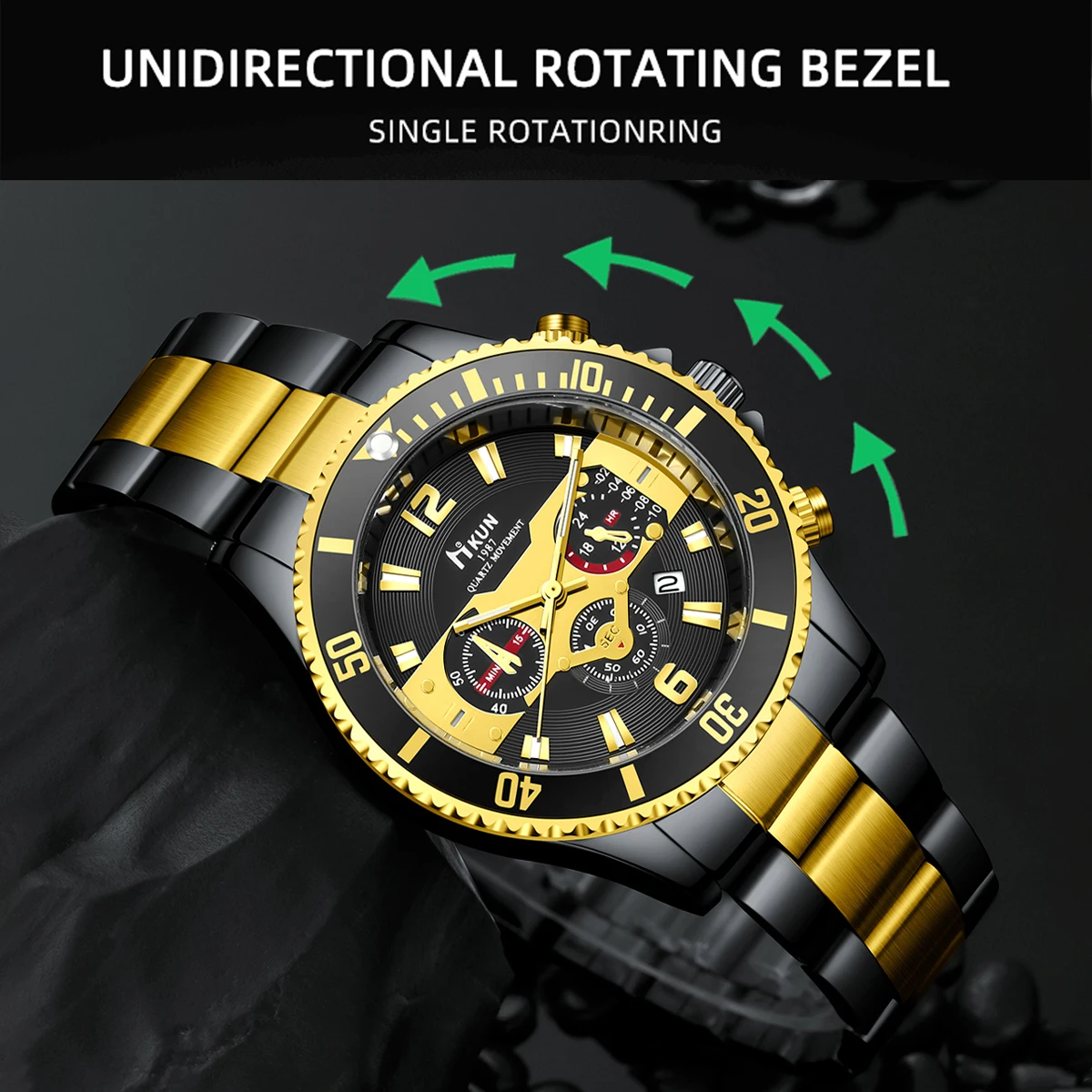 Fashion Watch Casual Clock Business Men Quartz Watch Calendar Green Water Sport Men Quartz Wristwatch