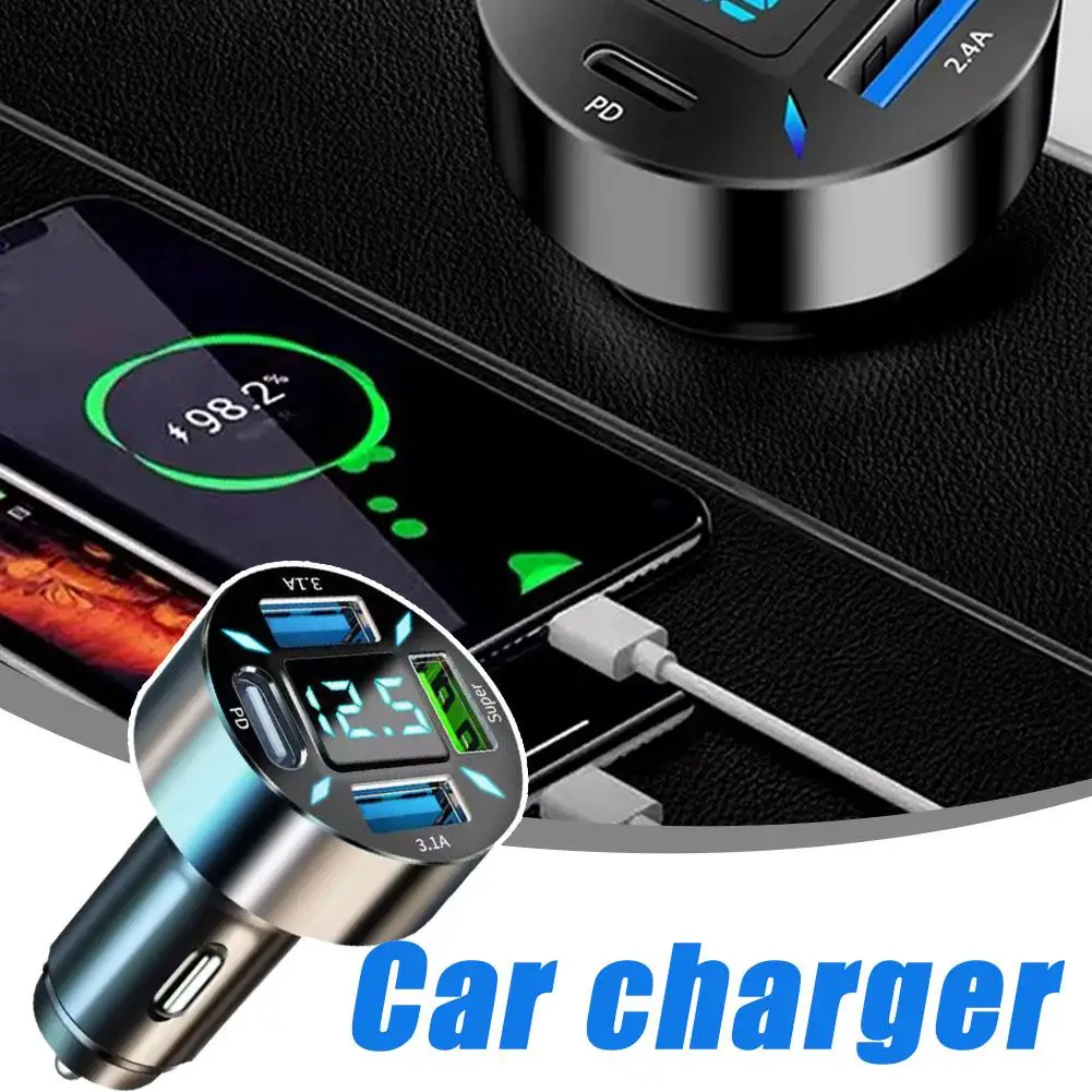 4 In 1 PD USB Car Charger Fast Charging Type C USB Phone Adapter In Car For IPhone 15 Pro Huawei Samsung Quick Charger C7B7