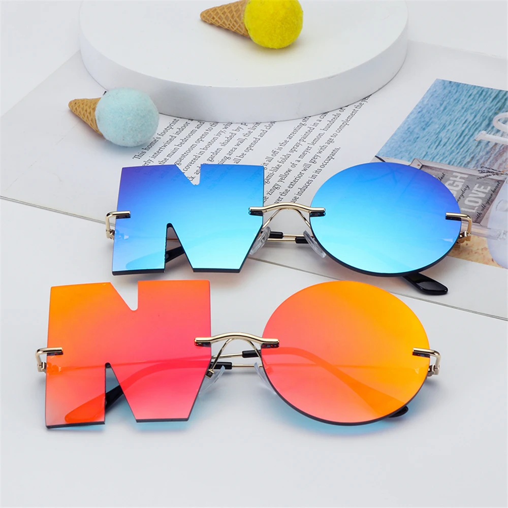 Fashion UV400 Eyewear Metal Women Sun Glasses Letter NO Sunglasses Trend Ladies Shades