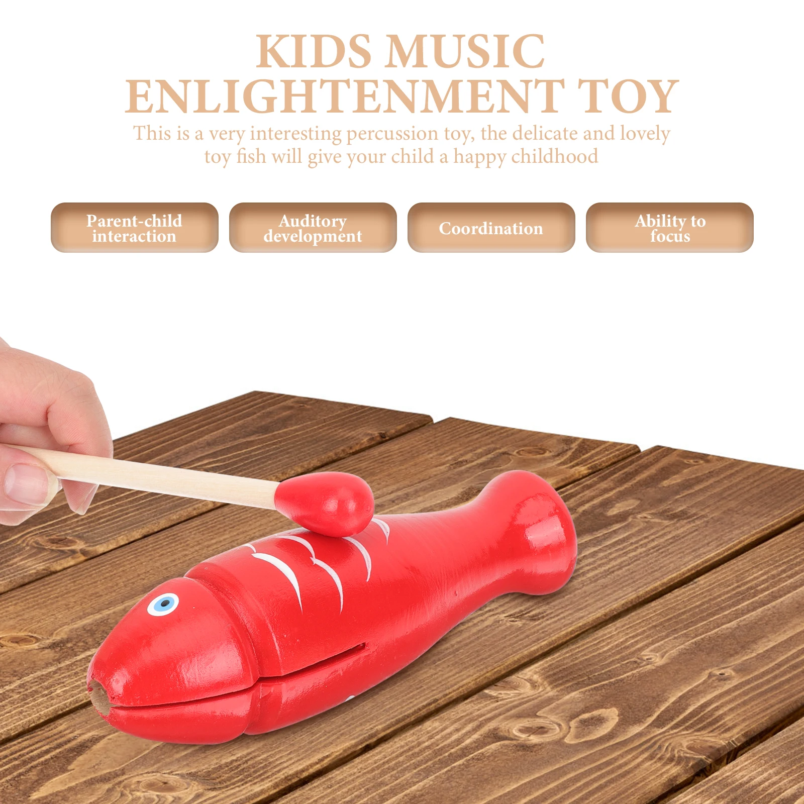 

2 Sets Musical Instrument Wooden Fish Toy Child Kids Instruments Percussion for