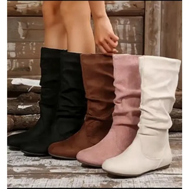 

Высокие сапоги с круглым носком, новые рыцарские сапоги в стиле ретро, высокие сапоги с круглым носком, средняя трубка без колена