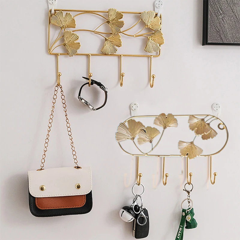 Nordic Style Golden Leaf Hook Creative Coat Cap Hanger Key Organizer Iron Art Wall Hanging Decoration Home Storage Accessories