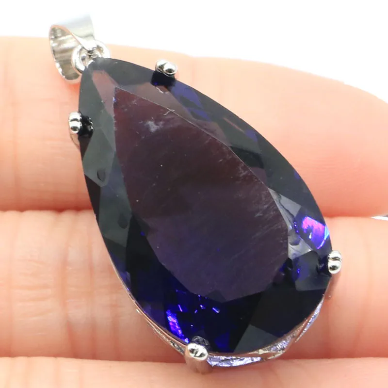 Buy 3 Get 1 Free 38x18mm Big Drop Gemstone Pink Morganite Iolite Blue Aquamarine Women Wedding Silver Pendant