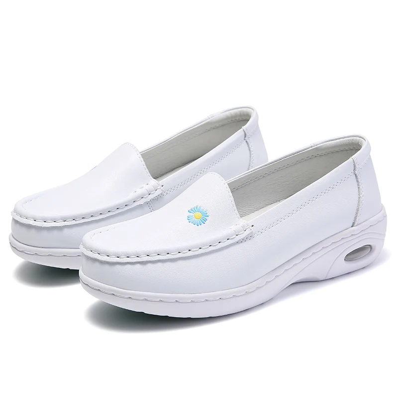 Shock-Absorbing Sneakers Women‘s Nurse White Shoes Comfortable Walking Shoes Non-slip Flat Loafers Platform Lightweight Slip-On