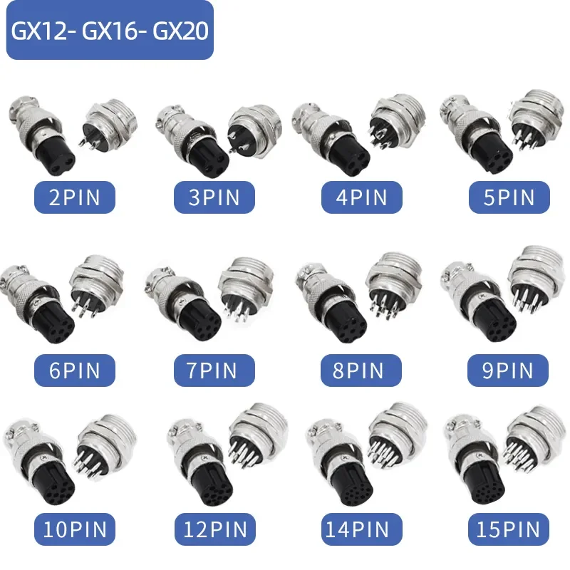 

5/10/20Set GX12 GX16 GX20 2 3 4 5 6 7 8 9 10 12 14 15 Pin Male&Female Docking Aviator Aviation Plug Socket Circular Connector