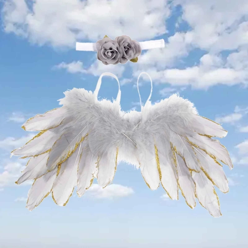 Infant Photoshooting Props Angel Wings Headdress Shower Party Costume Hair Accessories Baby Month Celebration Clothing