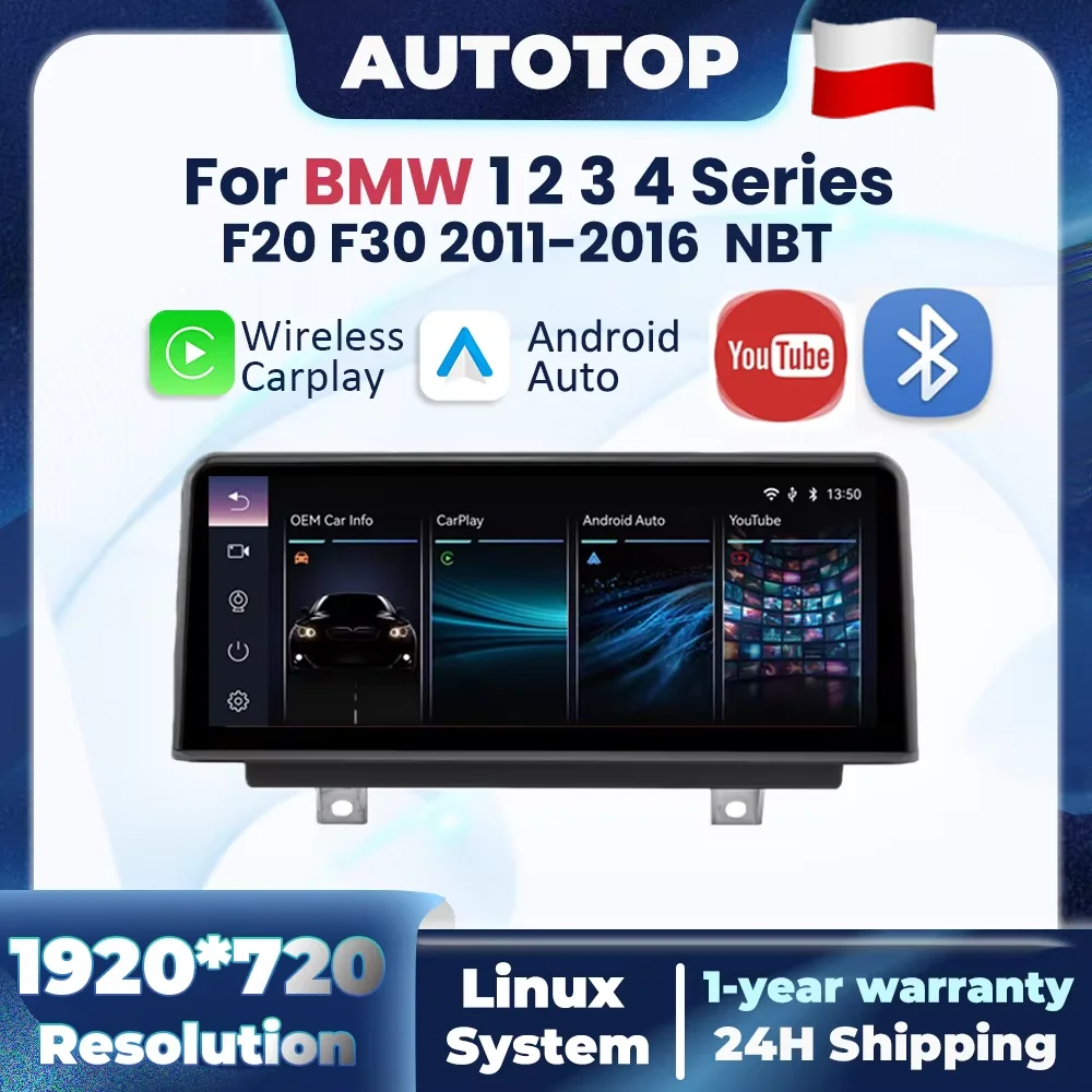 Reproductor Multimedia Inalámbrico CarPlay Android Auto para BMW Serie 1 2 3 4 F20 F21 F22 F30 F31 F32 F33 F34 NBT 2011 2012 2013 2014 2015 2016 con BT Mirror Link YouTube GPS Navegación 1