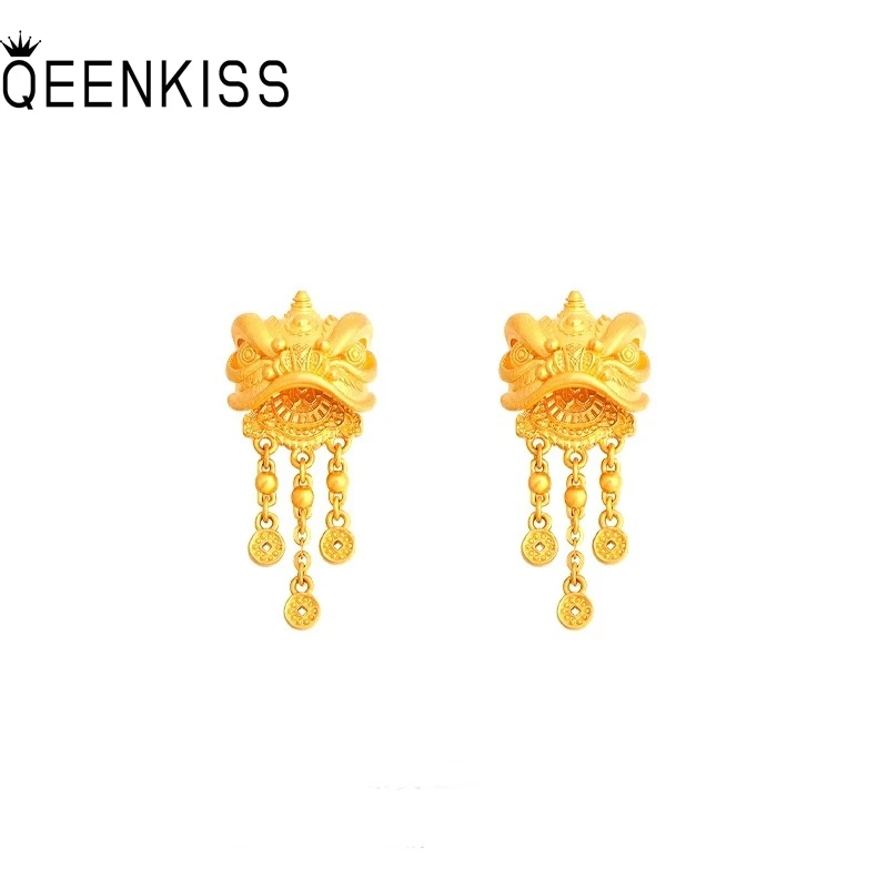 

QEENKISS 24KT Gold Vintage Lion Stud Earrings For Women Wedding Party Birthday Christmas Bride Mother Girl Ladies Gifts EG5513
