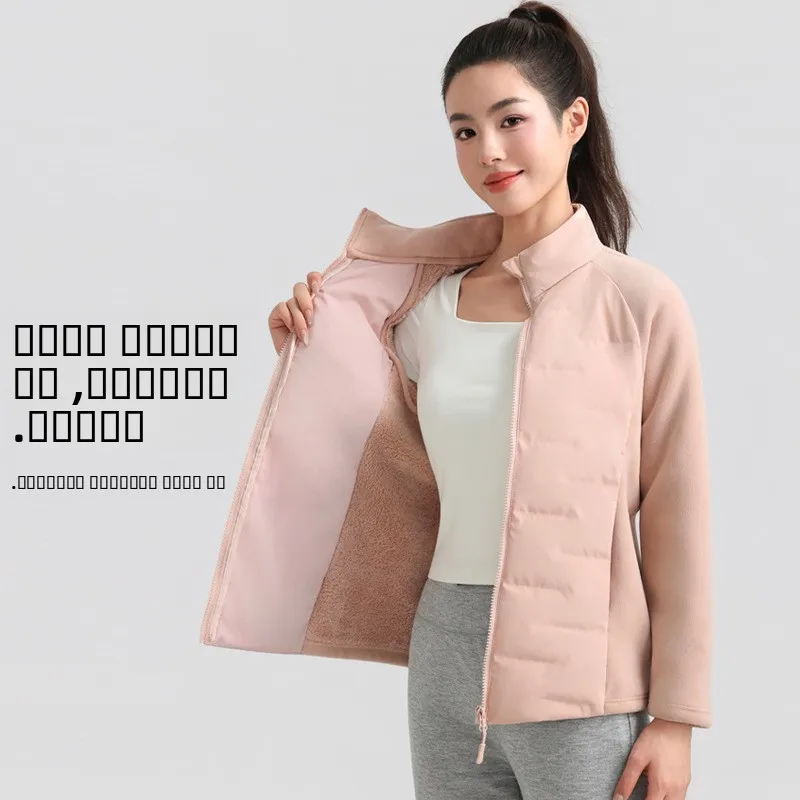 

Легкая белая пуховая куртка-пуховик для женщин, для бега и спорта, с тонким внутренним слоем, воротником-стойкой, теплая верхняя одежда