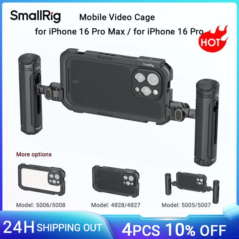 SmallRig Mobile Video Cage dla iPhone 16 Pro dla iPhone 16 Pro Max do nagrywania wideo/YouTube/rysunia, z obrotowym uchwytem bocznym