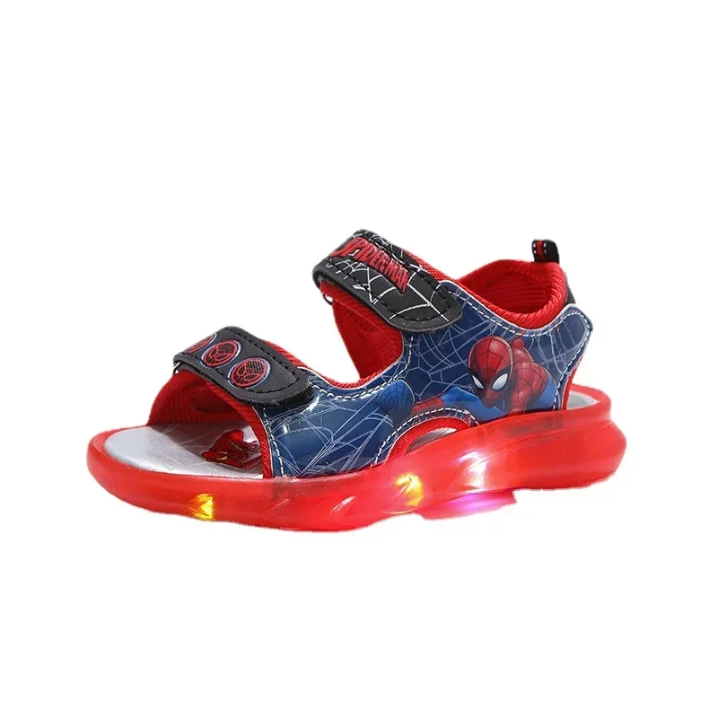 Disney Marvel Boys Girls Spider-Man Princess Led Light Up Luminous Sports Sandals Summer Kids Sandals Non-slip Toddler Shoes