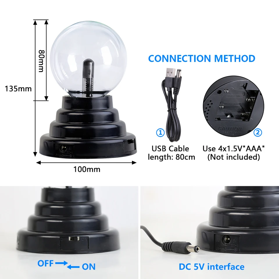 Plasma Ball Lamp w/Touch Control,Magic Crystal Sphere LED Night Light for Kids Adults - Mood Lighting,Bedroom,Party Atmosphere