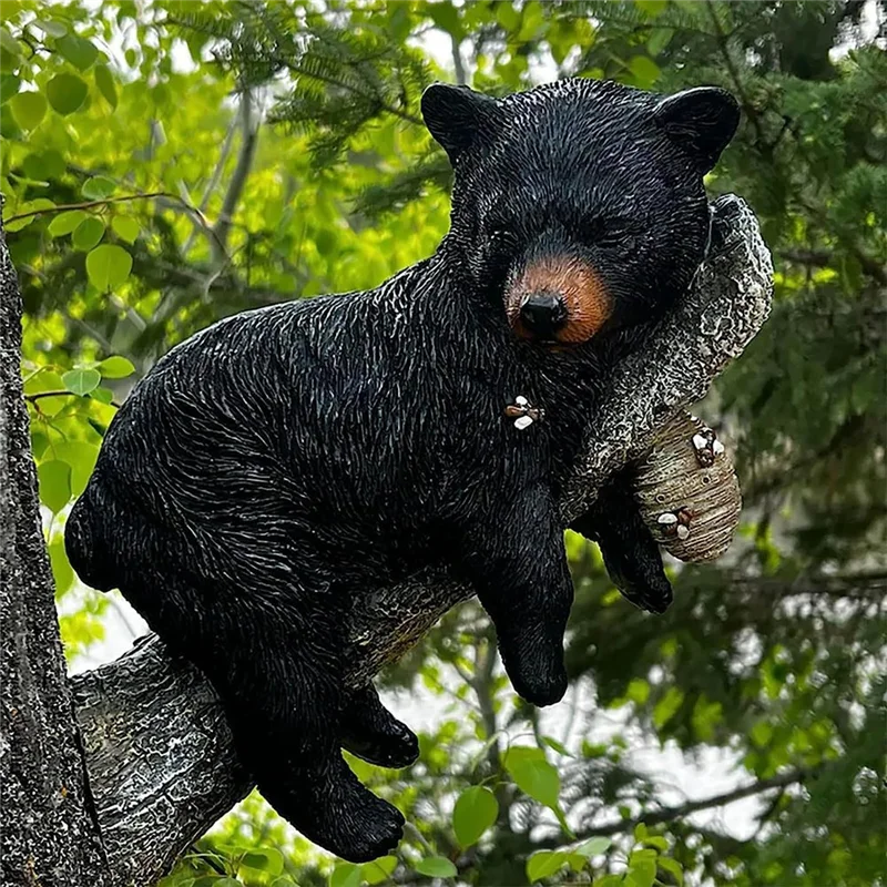 Cute Bear Napping Hanging Out in a Tree Sculpture,Funny Black Bear Napping Hanging Out in a Tree Figurine