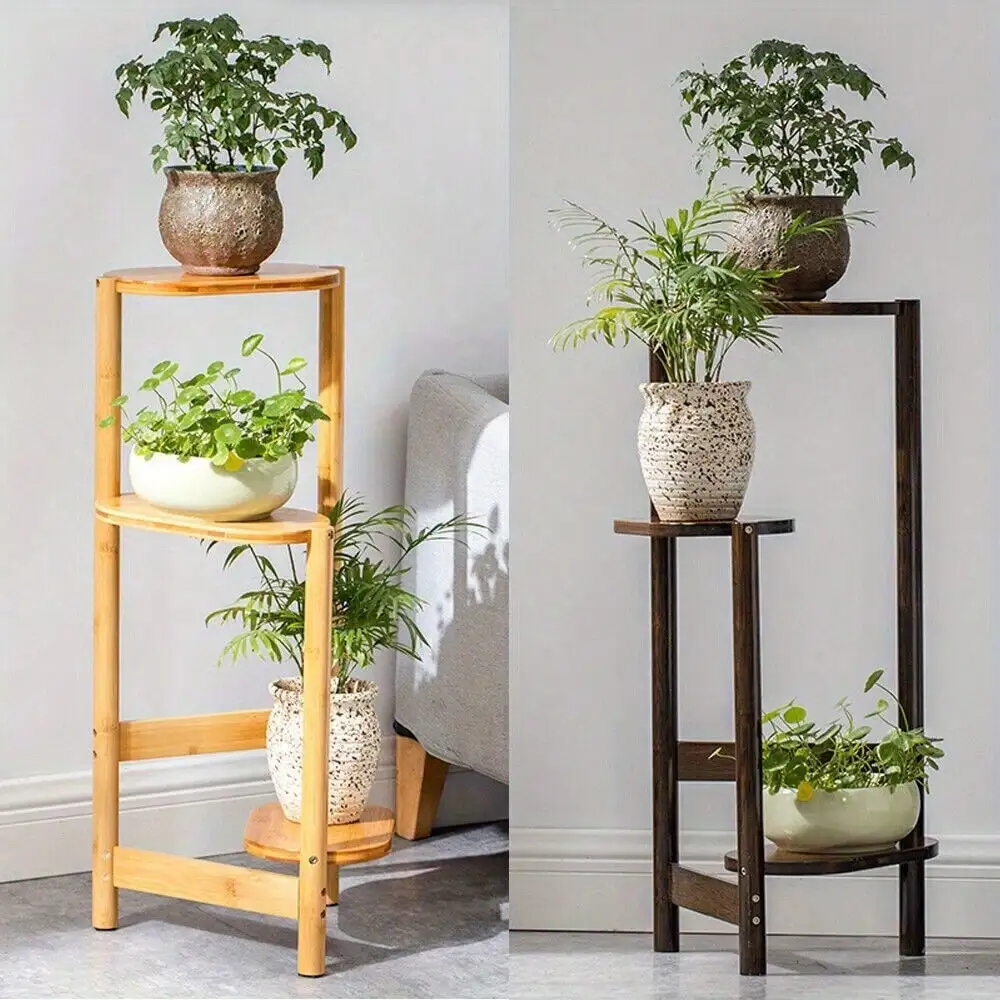 Bamboo Plant Stand Indoor Outdoor 3 Tier Tall Corner Flower Rack Holder Display