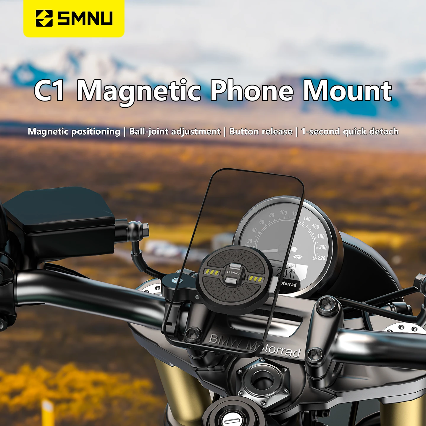 SMNU Motorcycle C1 Magnetic Phone Mount 360℃ Rotation for Electric Motorcycle Phone Holder Quick Release Auto Buckle Dual Lock
