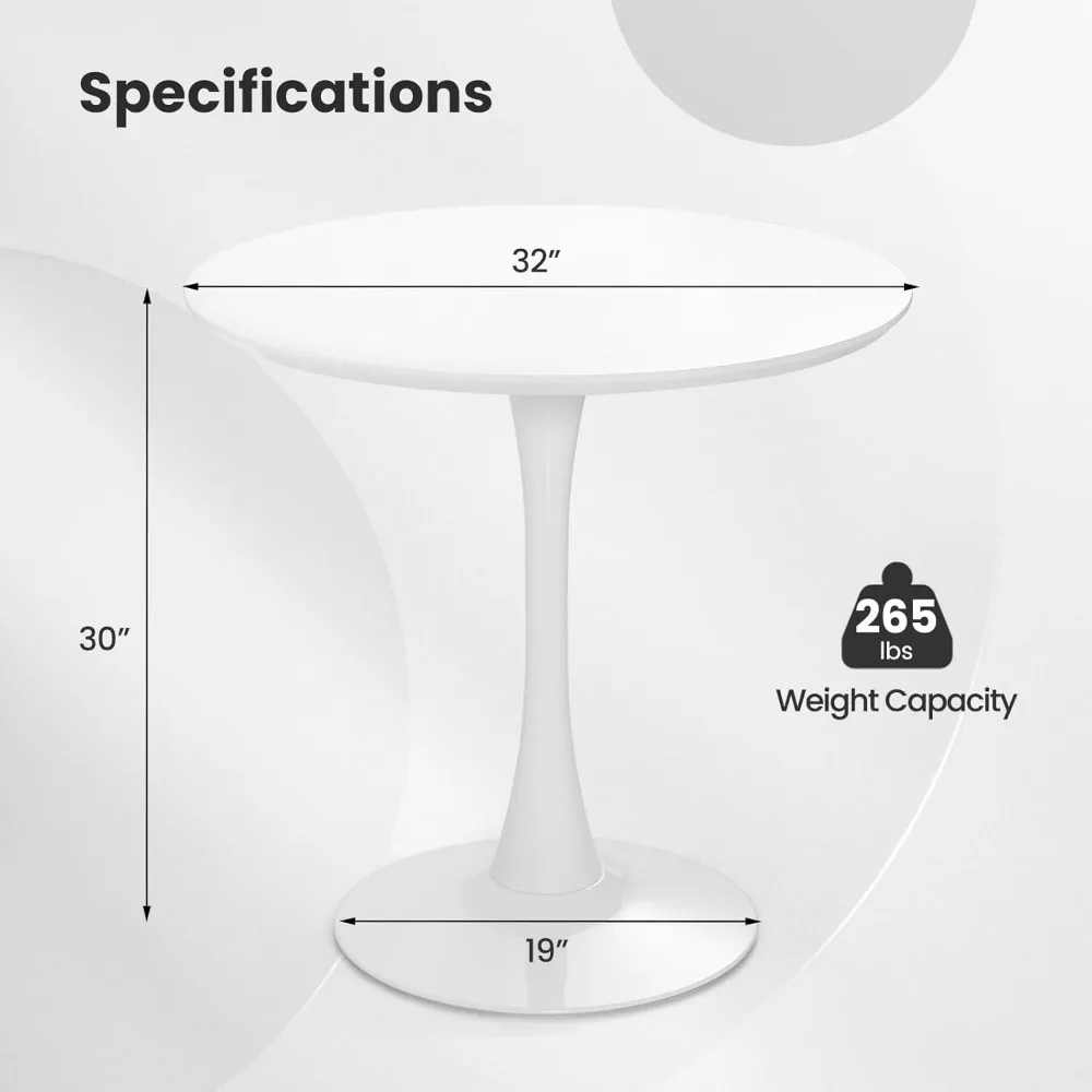 Mesa de comedor redonda blanca, mesa de cocina moderna de tulipán de 32 pulgadas, mesa de ocio de mediados de siglo para lugares pequeños, comedor, cafetería