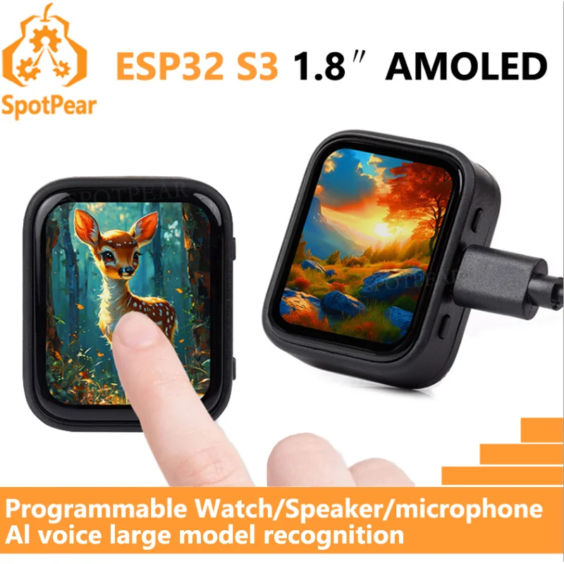 ESP32 S3 1.8inch AMOLED Display Development Board 1.8 inch TouchScreen QMI8658 /MIC /Audio LVGL AI Voice Programmable Watch