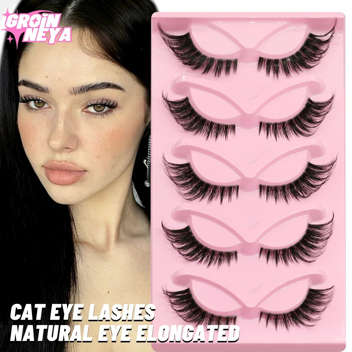

5 Pairs Cat Eye Lashes Faux Mink Eyelashes Natural long Manga Lashes Winged End Eye Elongated Eyelashes Fake Lashes Makeup Eye