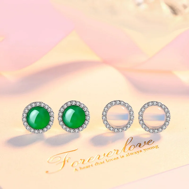 

Authentic 925 Sterling Silver Earring Simple Agate Full Crystal Stud Earring For Women Girl Wedding Party Jewelry Gift
