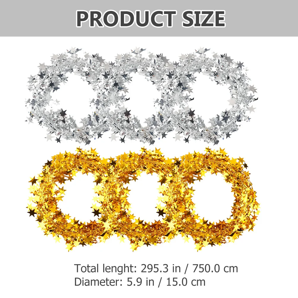 

6Pcs Christmas Star Tinsel Garlands Wire Garland Decorations for Tree Holiday Party Home Exterior Interior