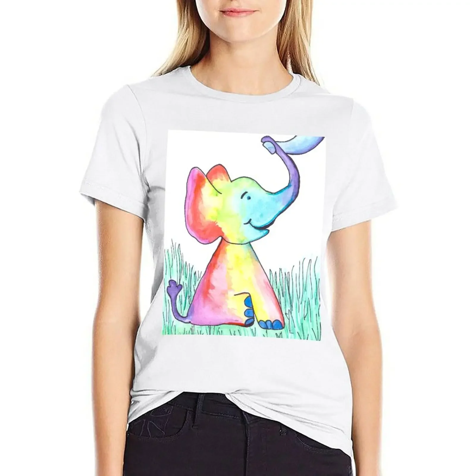 Rainbow Baby Elephant T-shirt oversized shirts graphic tees kawaii clothes plain t shirts for Women