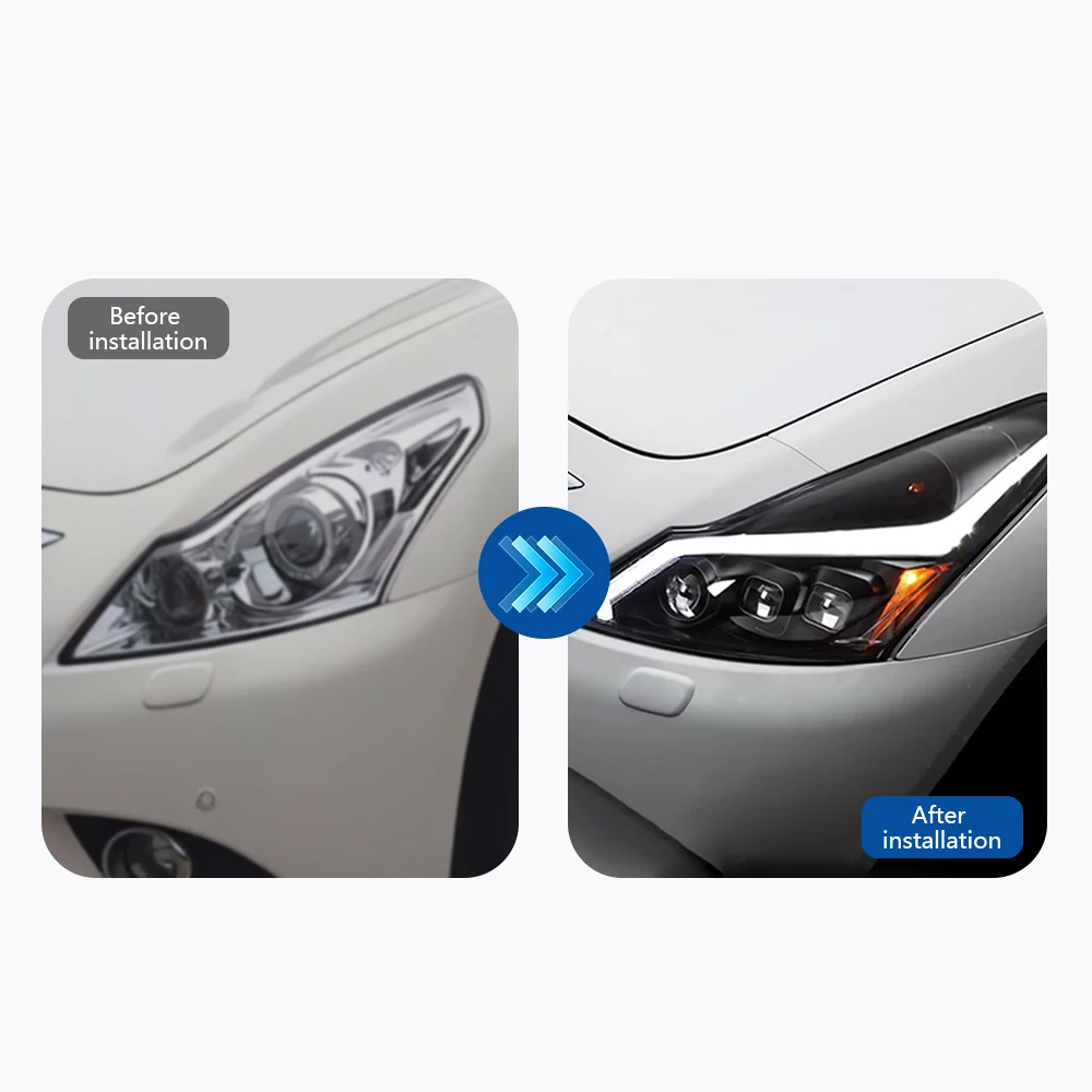 Suitable for 10-15 Infiniti G25/G37 Headlight Assembly Modified LED Lens Daytime Running Light Streamer Steering