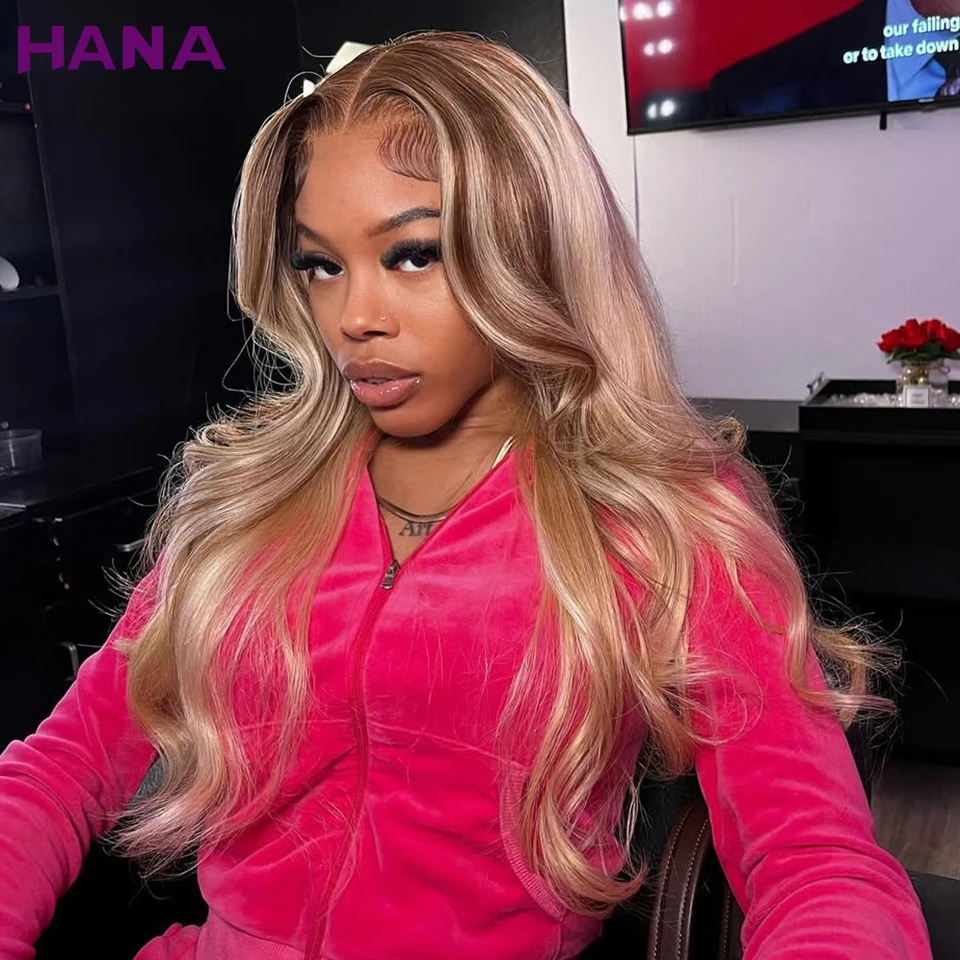 

Stripe Brown With Ash Blonde Colored 13x6 Body Wave Lace Frontal Wig Pre-Plucked Remy 5x7 Lace Closure Human Hair Wig For Women