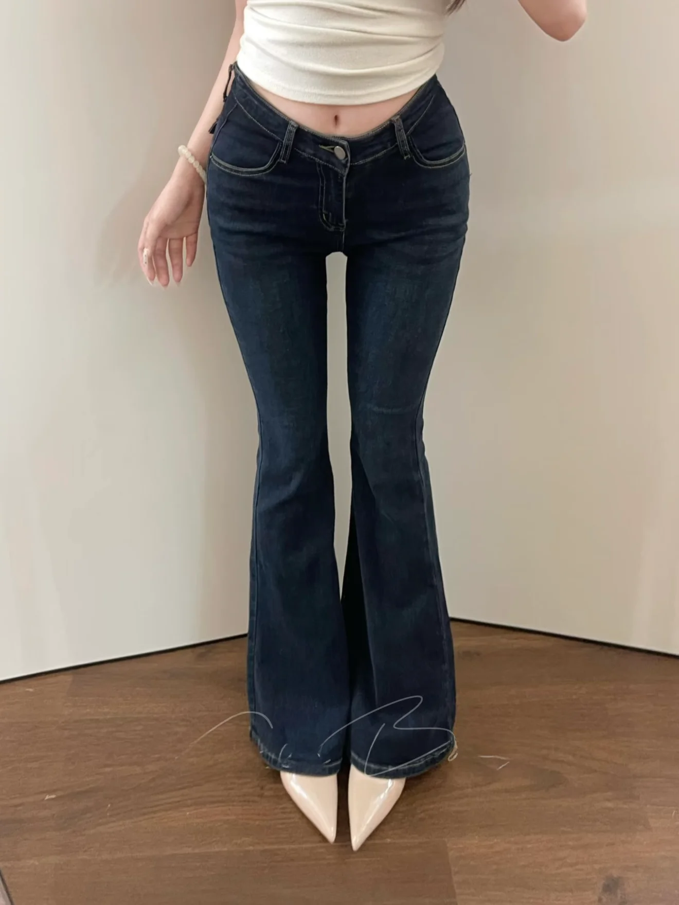 

High Waist Flared Jeans Women's Slim Fit Cotton Stretch Denim Casual Sle Hourglass Waist Elastic Leisure Faion