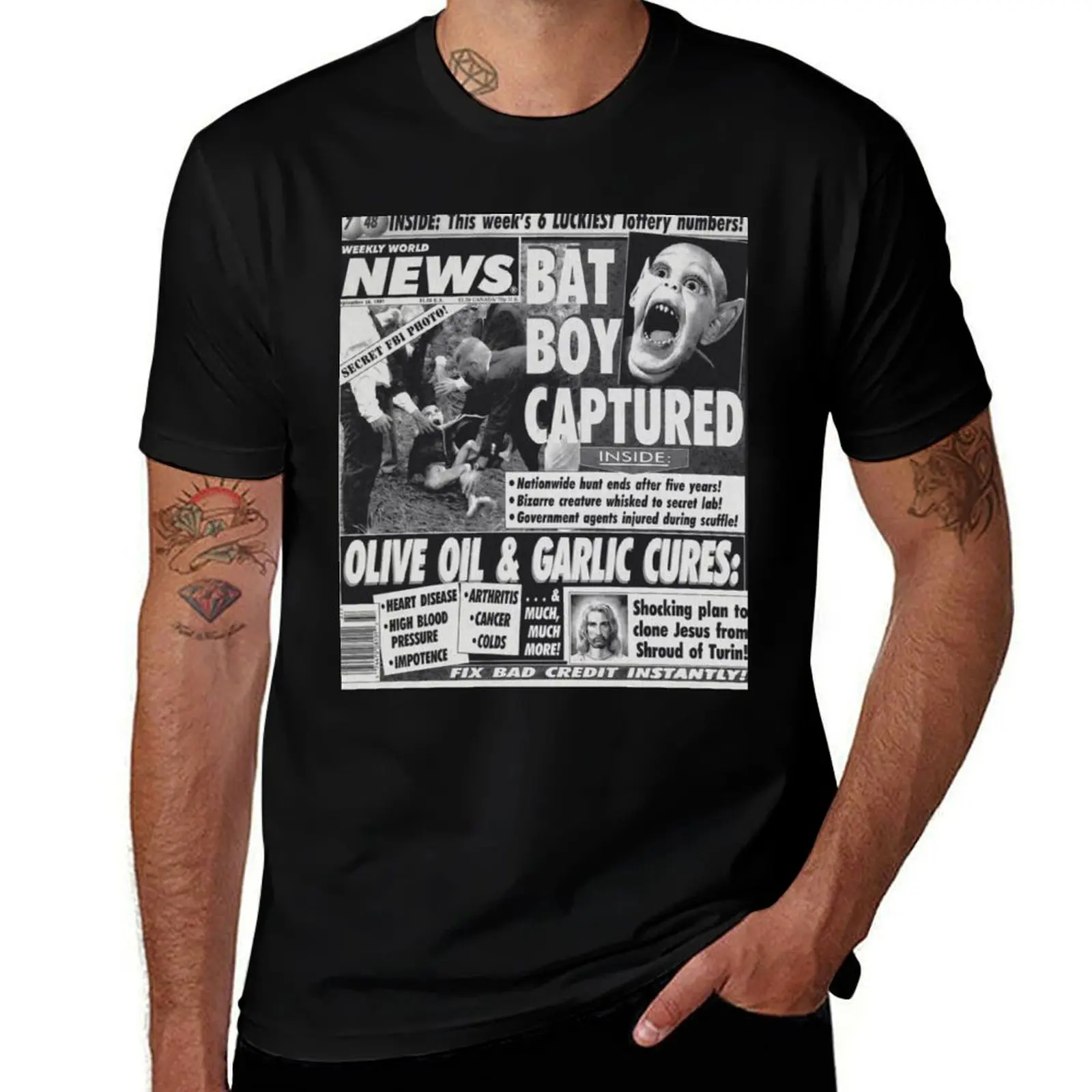 Bat boy captured bizarre odd strange enquire magazine article weekly news clone jesus T-Shirt Urban Casual Loose Fit Tee T-Shirt
