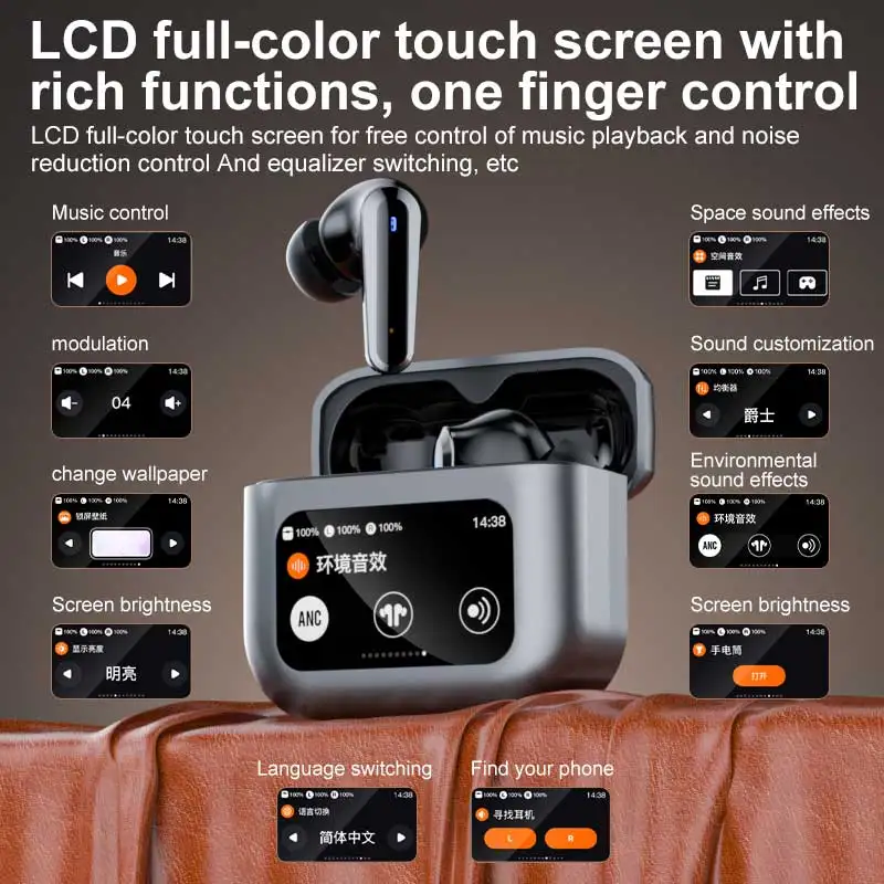 Headphone Bluetooth Baru 2025 Earbuds Nirkabel TWS Earphone Peredam Kebisingan Aktif Headset Layar Tampilan Kotak Pengisi Daya