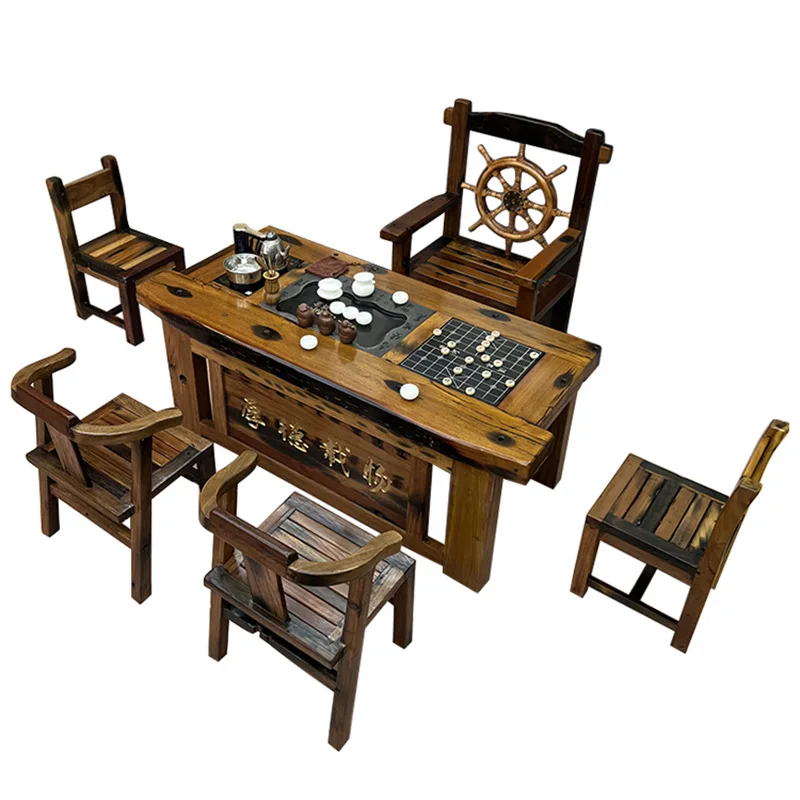 

Solid wood tea table and chair combination, household Chinese classical coffee table log