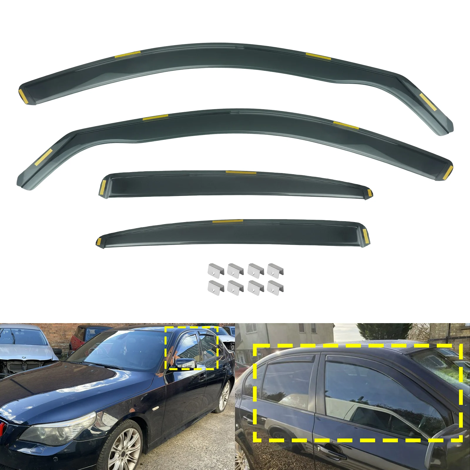 Image of 4 Stück Frontscheiben-Wind-, Regen- und Sonnenschutzblenden, schützende Schutzfolie, transparent, für BMW 5er E60 Limousine 2003-2010