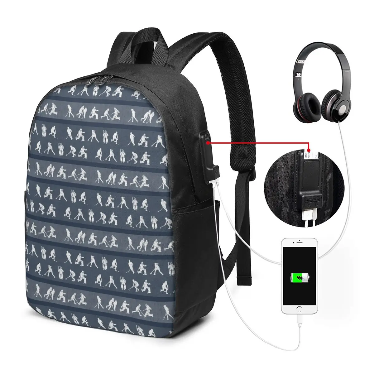 Hockey In Dark Vintage Prints Backpack Travel Notebook Bag Computer College Student School Bag Laptop Shoulder Bags Men Women