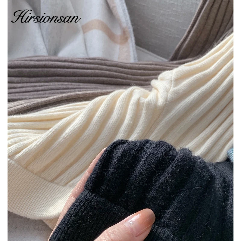 Hirsionsan Cashmere Soft Wide Leg Pants Women 2023 Winter Korean Vintage Straight Pants Loose Female High Waist Knitted Trousers