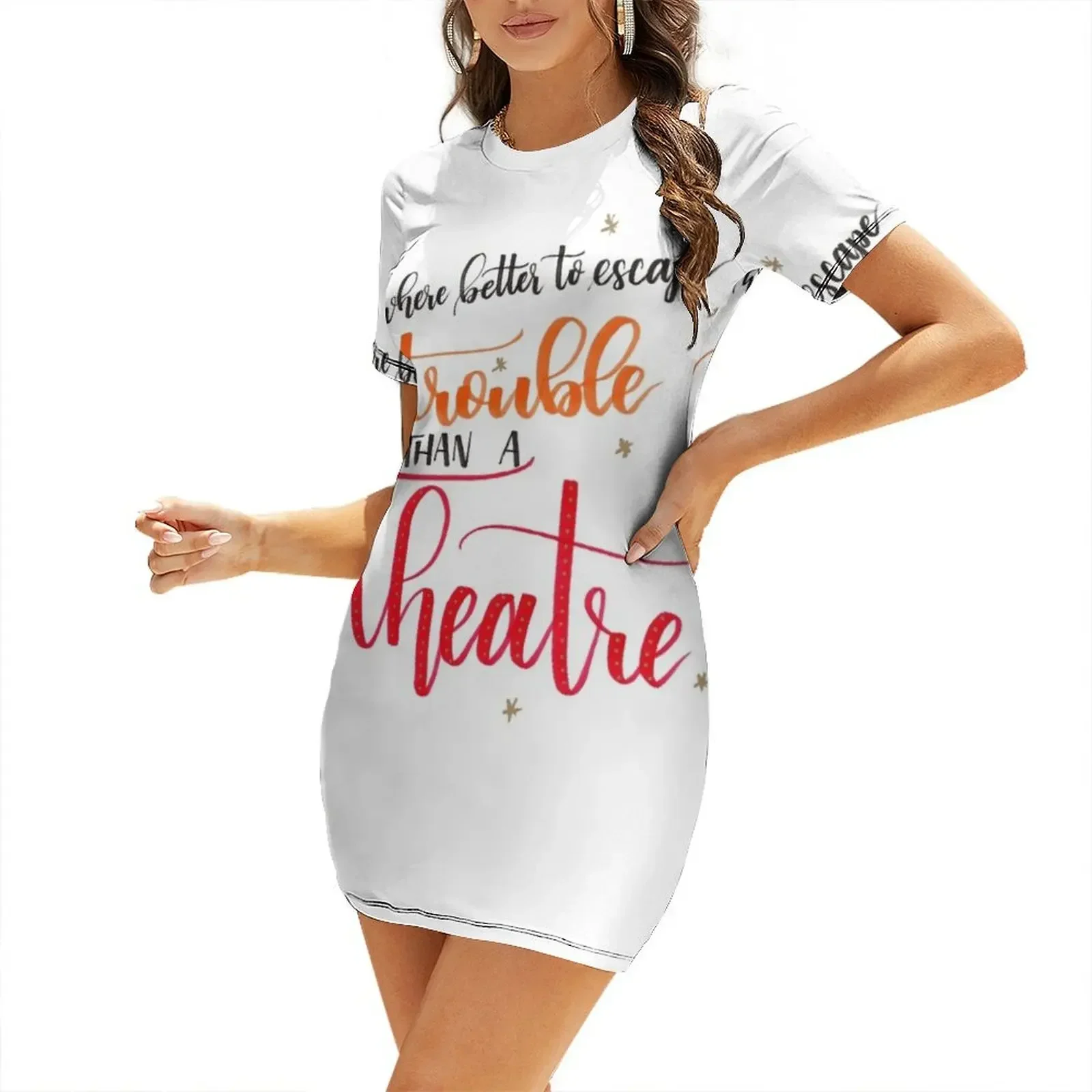 

Where Better to Escape Trouble than a Theatre Short-Sleeved Dress women's clothing trend 2026 african dresses for woman