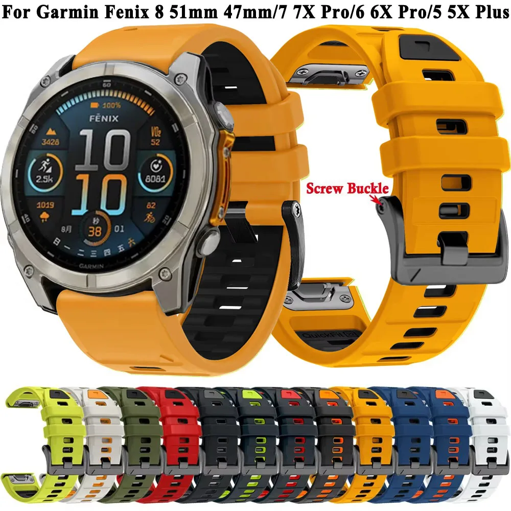 

QuickFit 22mm 26mm Sports Watch Band For Garmin Fenix 8 E Fenix8 47mm 51mm 965 955 7X 7 6X 6 Replacement Silicone Strap Bracelet