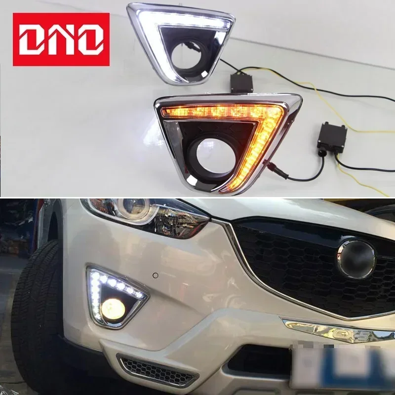 

Car LED DRL 12V Daylights For Mazda CX-5 CX5 2012 - 2014 Yellow Turn Signal Daytime Running Headlamps Auto Driving Lamp Foglamps