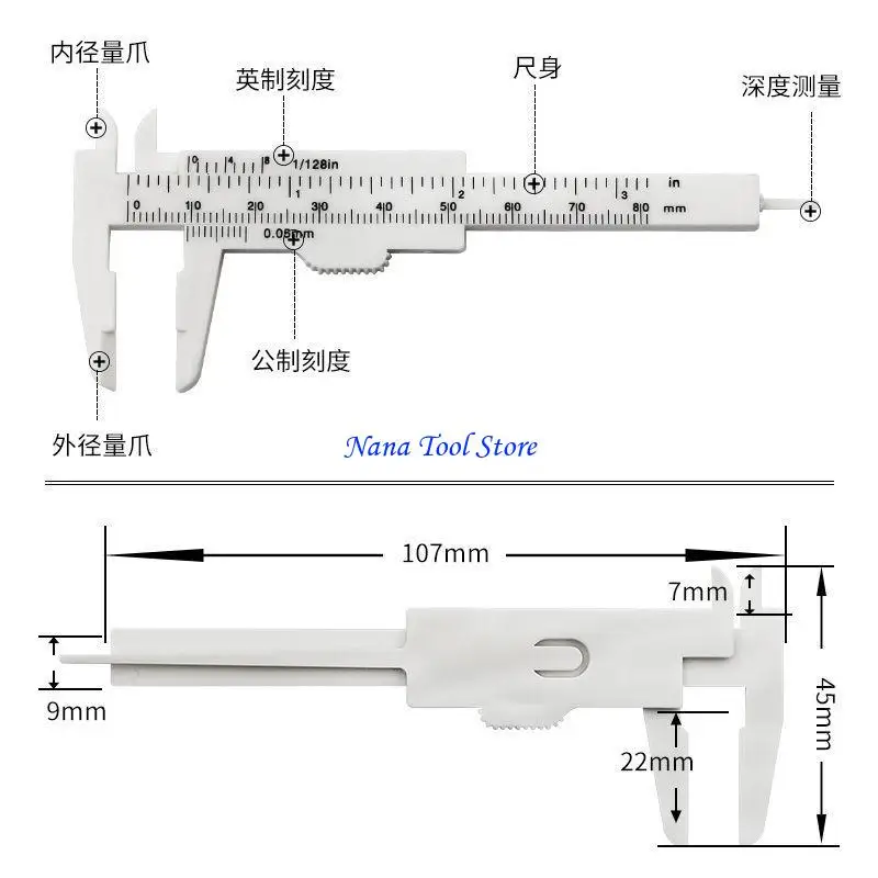 JU64 Vernier-Caliper Stainless Steel-Caliper 0-80mm Measuring Tools Double Ruler Scale Vernier Caliper Measuring Student Tool