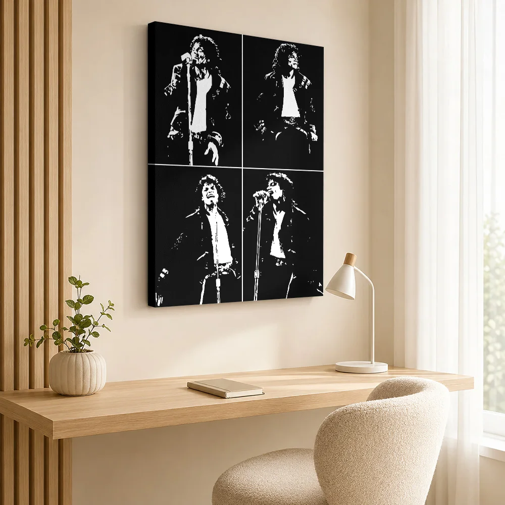 MJ Four Concert Poses Canvas Print Customized Photo Black And White Collage Wall Art For Home Recording Studio Music Lover Gift