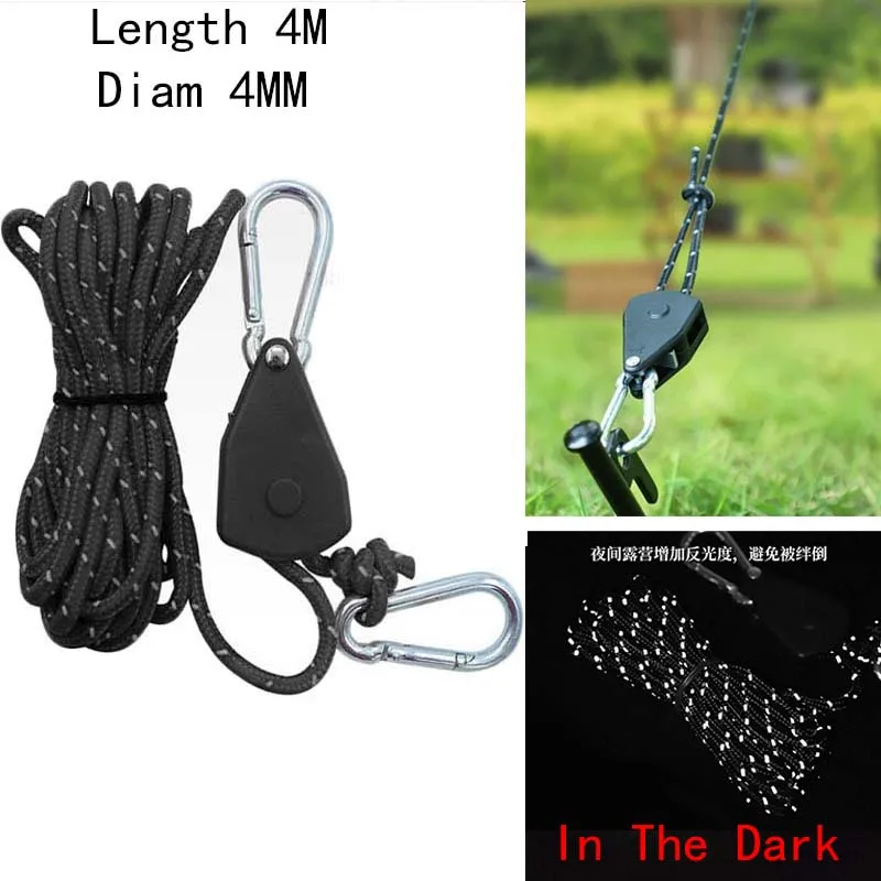 Colgador de cuerda reflectante ajustable de 4M, correa de amarre de trinquete resistente con engranaje de Metal reforzado para varios usos de amarre