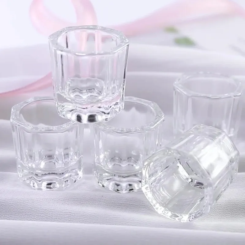 Mini cristallo di vetro acrilico trasparente piccola polvere ottagonale tazza per unghie liquide spazzola per unghie strumenti per la pulizia ciotola per miscelazione di energia liquida nuovo
