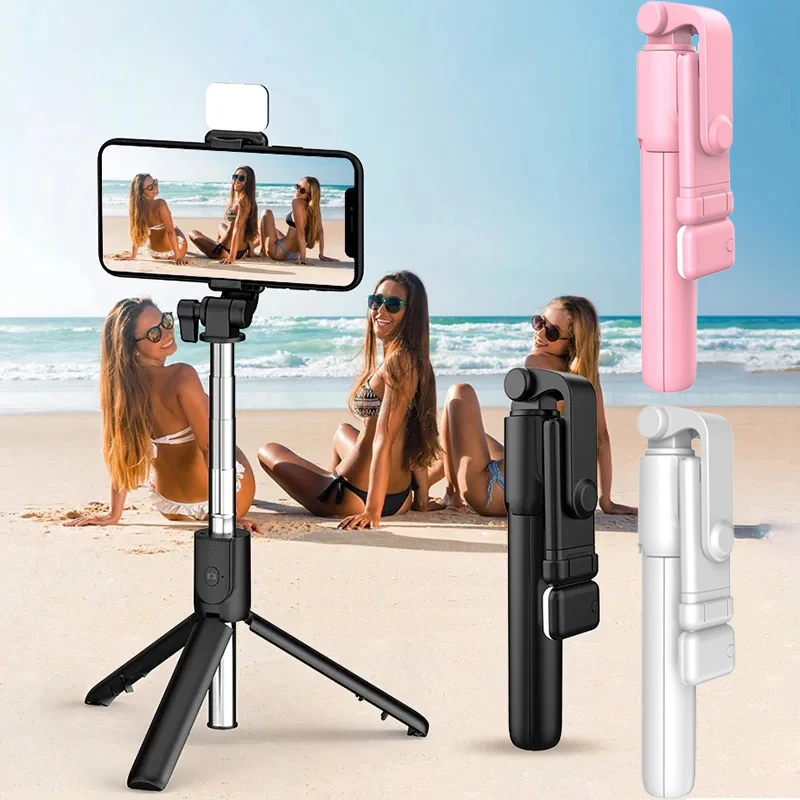 Foldable Selfie Tripod Bluetooth Wireless Extendable Portable Stand With Selfie Stick Fill Light Remote shutter For cell phone