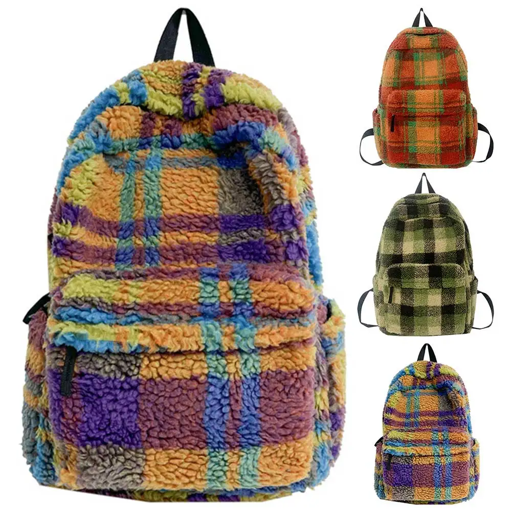 Frauen Lamm Wolle Rucksack lässig Winter Mode Rucksack Farbe Zusammenstoß flauschige Mädchen Schult asche pelzige Mädchen Bücher tasche Student Bücher tasche