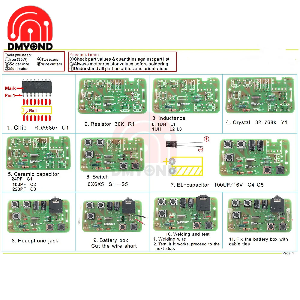 DIY Kit FM Stereo Radio Receiver Module Adjustable 76-108MHz Wireless Receiver DIY Electronic Training Welding Skills