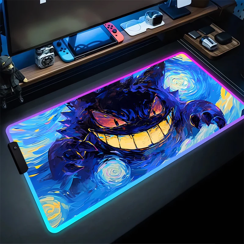 RGB Gaming Mouse Pad G-Gengar Desk Mat HD Gamer Accessories Large LED Light MousePads PC Computer Carpet With Backlit P-Pokémon