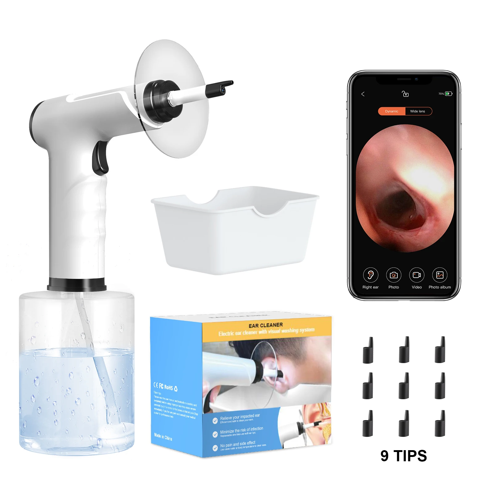 Sunuo W50 with Wifi 1080P Camera Electric Ear Wax Removal Tool Reusable Cleaner Safe Irrigation Washing System for iOS/Android