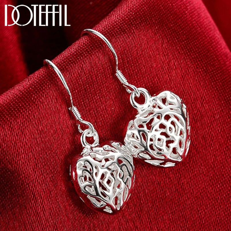 

DOTEFFIL 925 Sterling Silver Heart-Shaped Geometric Hollow Earrings Charm Women Jewelry Fashion Wedding Engagement Party Gift